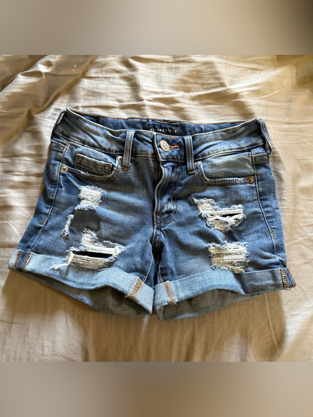 Aeropostale Ripped Light Blue Denim Shorts